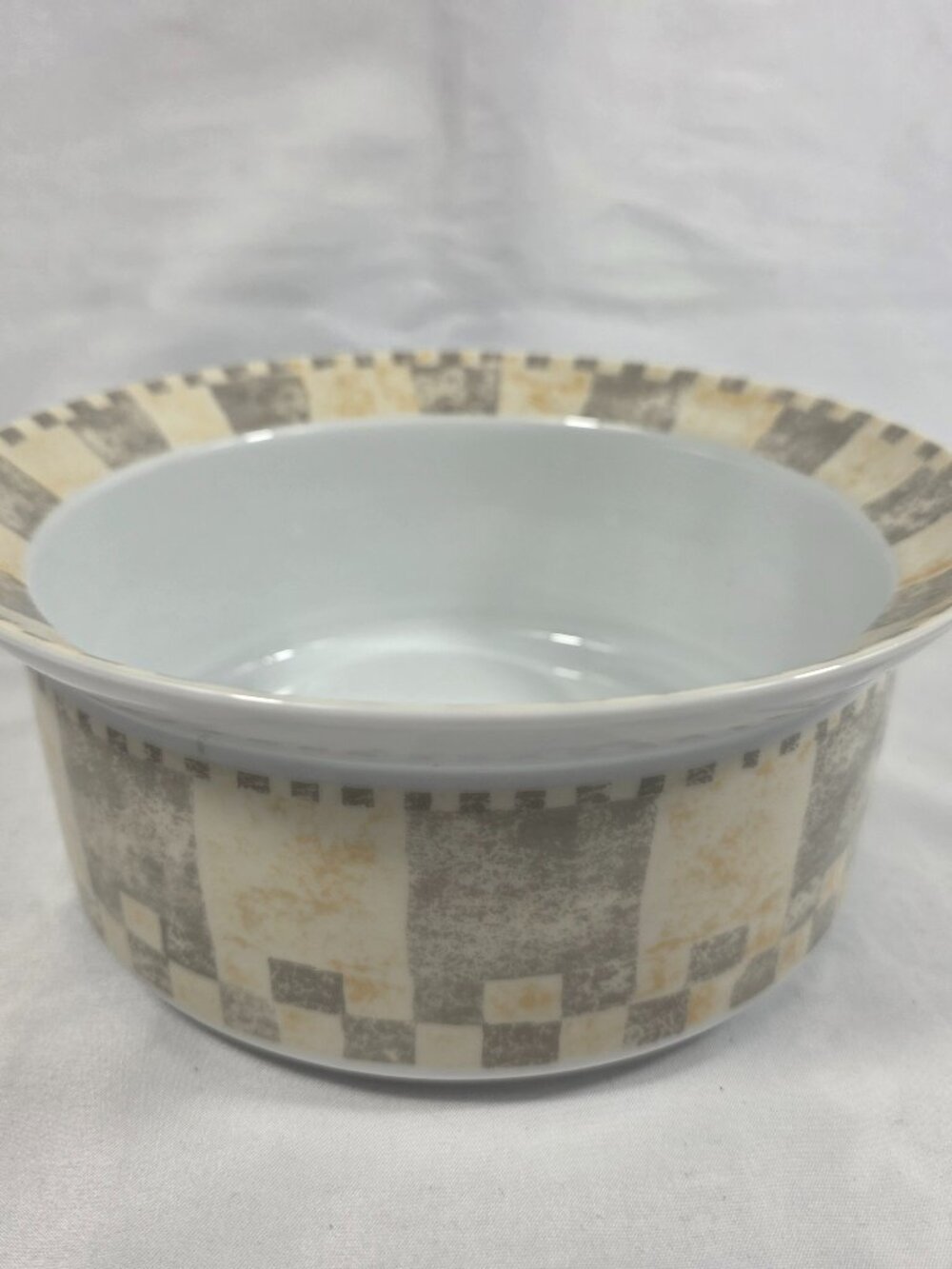Dansk Checkar 7 Inch Vegetable Bowl Gray & Yellow Geometric Design